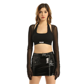 Women See-through Mesh Top / Sexy Transparent Top with Long Sleeve and Open Front - EVE's SECRETS